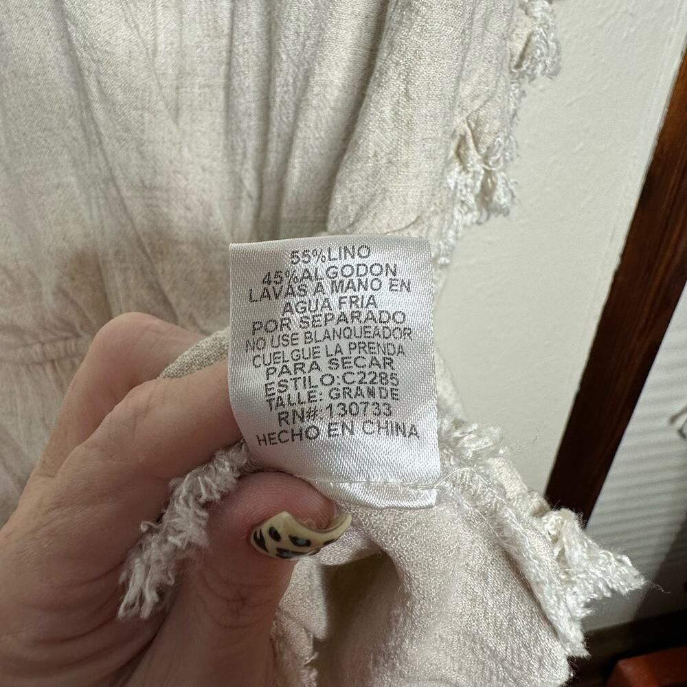 UmGee Cream Linen Blend Fringe flutter sleeve Elastic Waist Romper Woman's Large - Picture 8 of 9